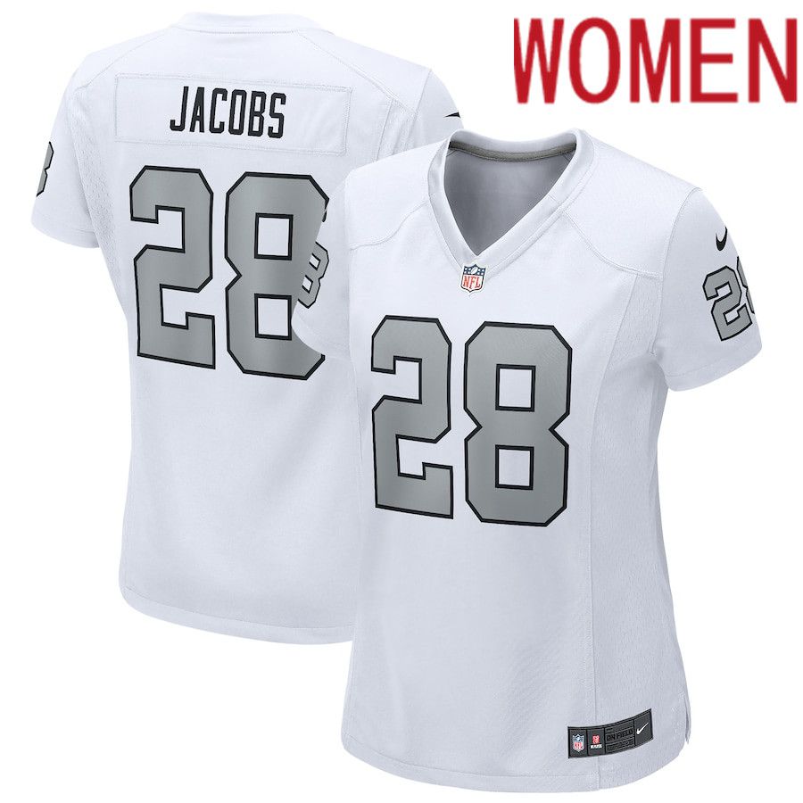Women Oakland Raiders #28 Josh Jacobs Nike White Alternate Game Player NFL Jersey